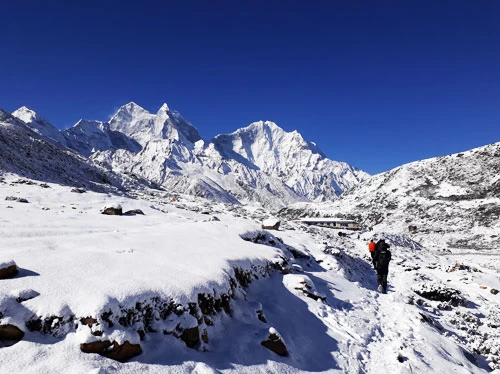 snowfall in November during the Everest base camp trek in Nepal.