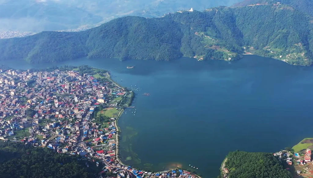 A beautiful view of Phewa lake is pictured from Sarangkot during the trip.