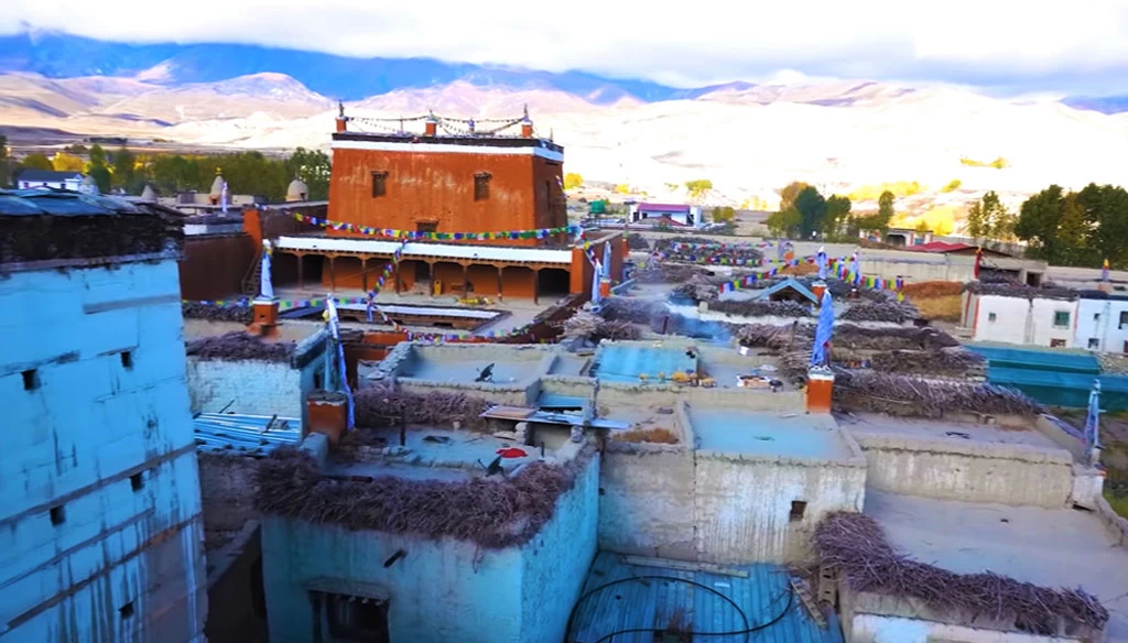 the monastery and the view of village inside the walled-city of upper Mustang