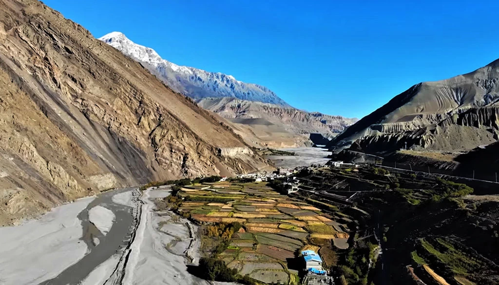 flying over near by Kagbeni area on Upper Mustang Helicopter Tour