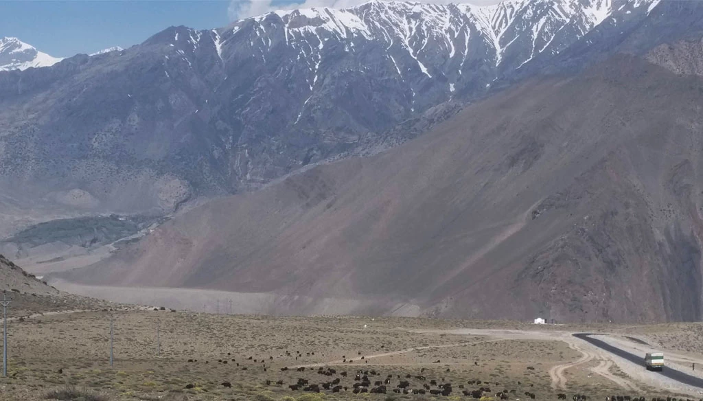 a lovely road and mountain during our pilgrimage tour to muktinath