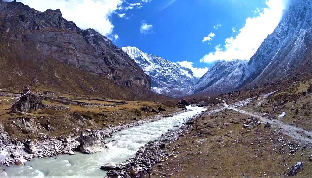 We were enjoying the beautiful Rolwaling river view with snowcapped mountains EnRoute to Na village.