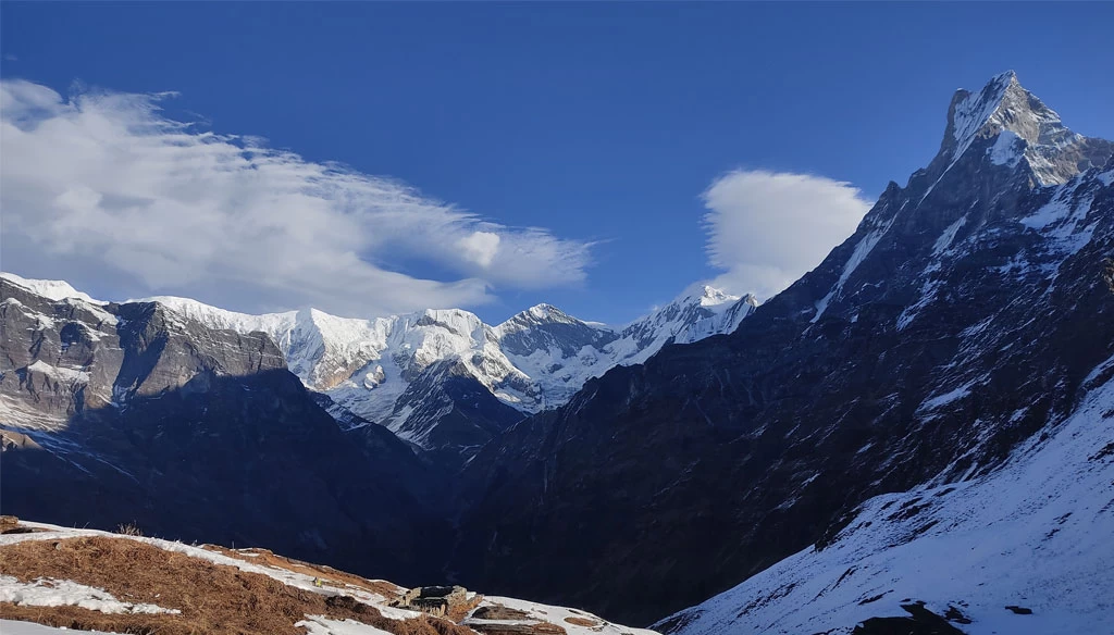 After morning hike to Mardi Himal viewpoint we were rewarded with view of Mount Glacier Dom, Gangapurna, Annapurna III and Fishtail.