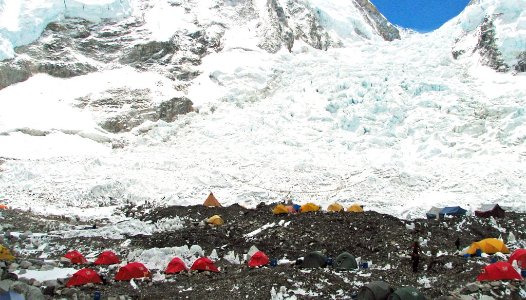 Everest base camp turns into Tent-city during the Everest climbing season in Spring.