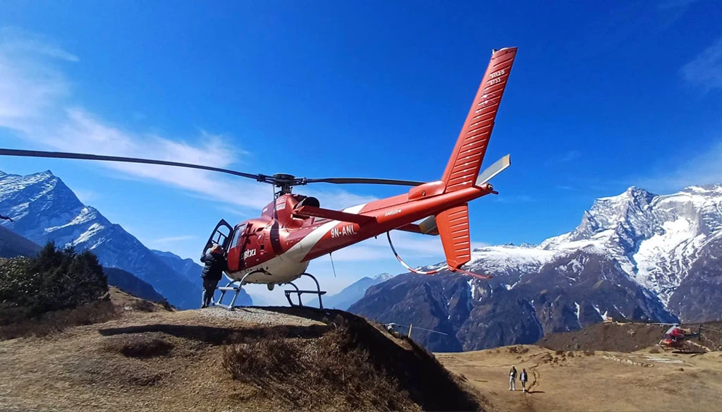 ebc trek helicopter return