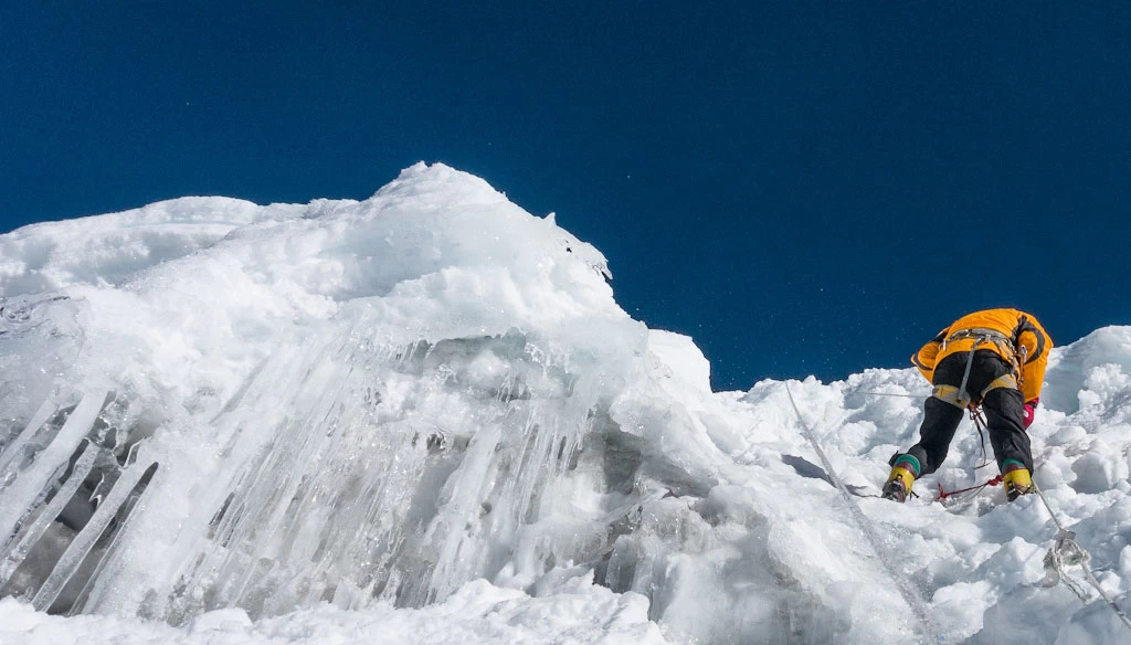 we have to go through some steep sections through the glacier while climbing Island Peak.