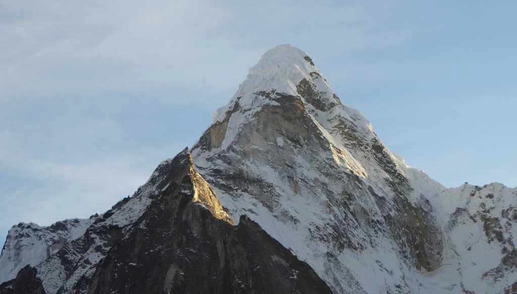 A stunning view of Mount Ama Dablam is pictured from Pangboche before heading to it's base camp.