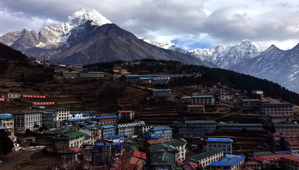 Mount Thamserkhu and Namche Bazar