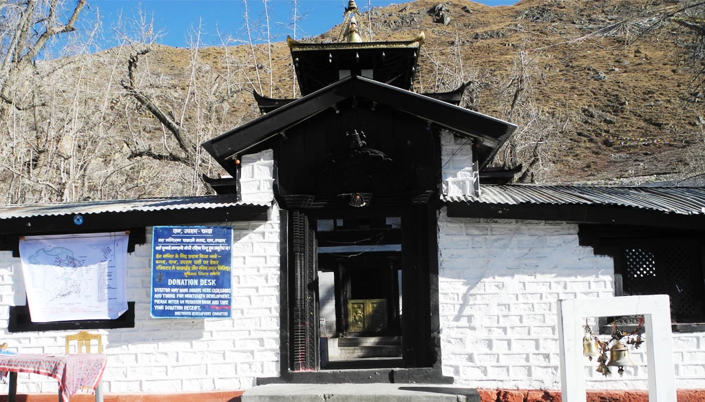 muktinath temple is pictured from outside the premises of the temple