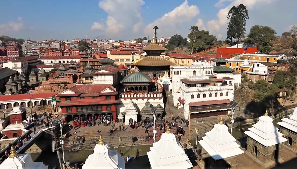 Pashupatinath temple is pictured from the eastern side of Baghmati river.