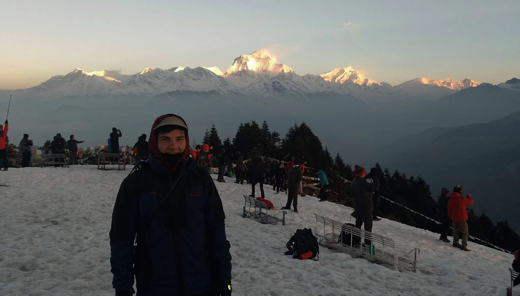 we had a beautiful view of sunrise on mount dhaulagiri during our early morning hike to poon hill