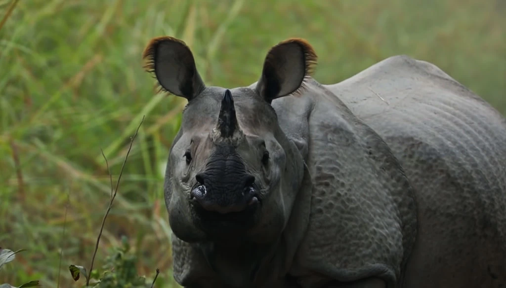 a beautiful one horn rhino from up close in chitwan national park