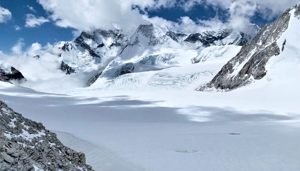 Stunning mountain view and glacier as captured during the Sherpani Col Pass trek.