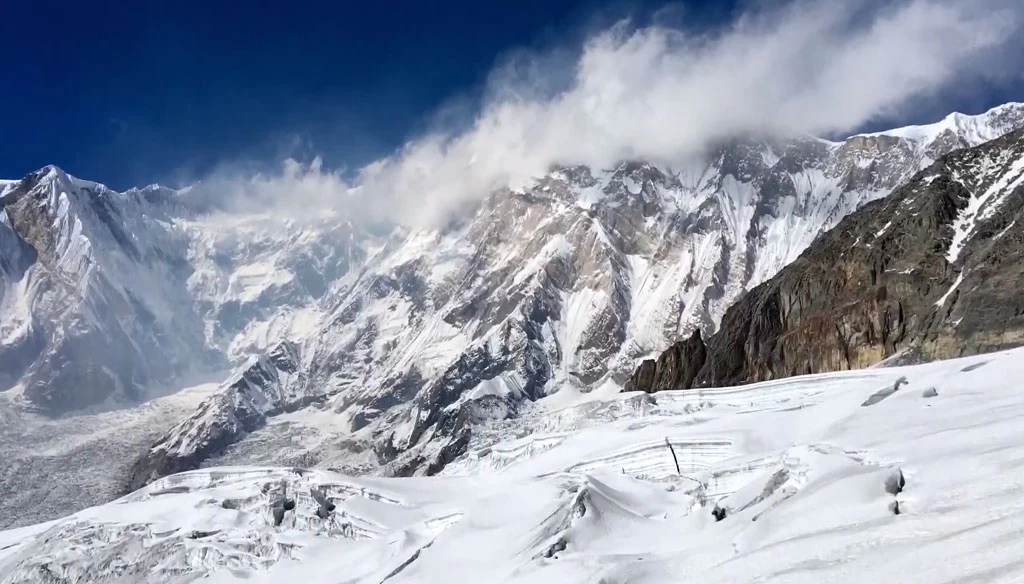 An amazing view of glacier and Mount south Annapurna is captured while climbing Tent Peak