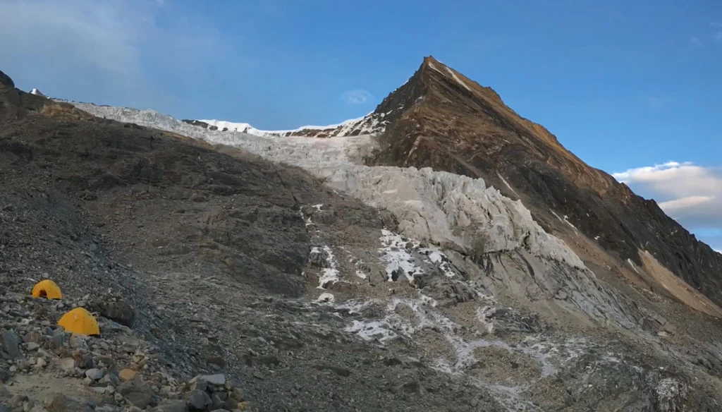 our tent is set at high camp of Tent Peak near glacier.