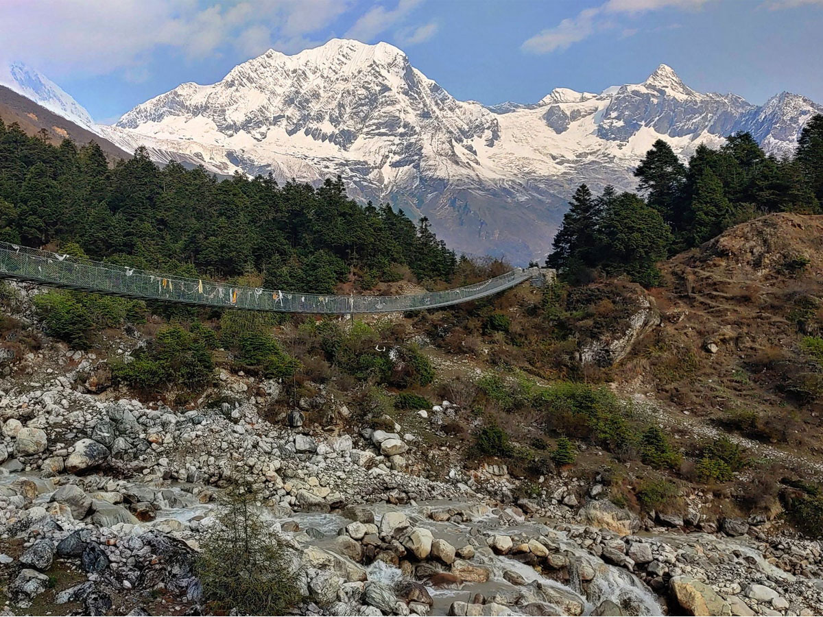 suspension bridge in manaslu trail