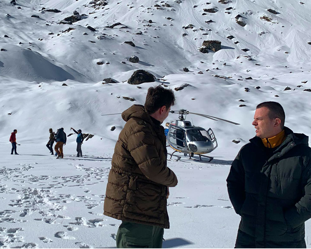 Helicopter landing at Annapurna Base Camp