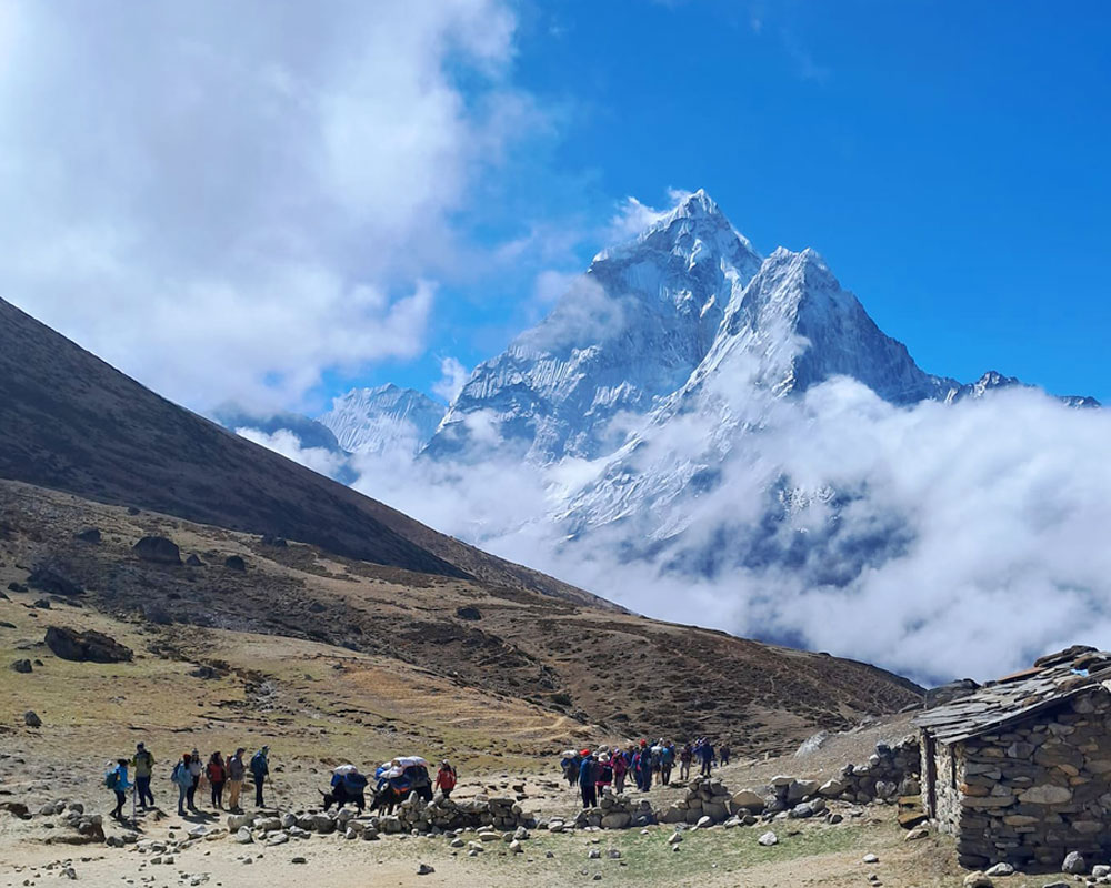 crowd at base camp