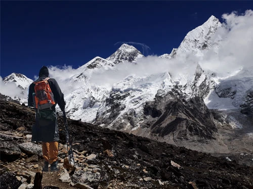 Trekkers in front of Mt everest