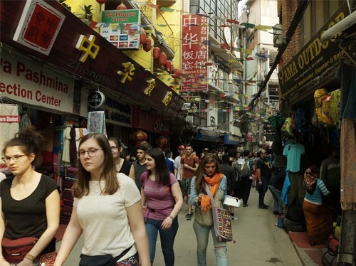 Walking in the street during Kathmandu tour