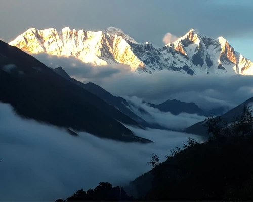 A Lovely Sunset View On Mount Everest, Nuptse And Lhotse Is Captured From Tengboche During The Trip To Island Peak Climbing.