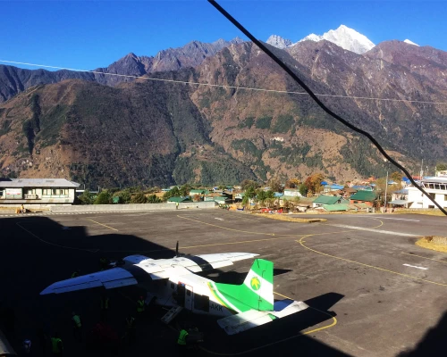 airplane taking off at lukla