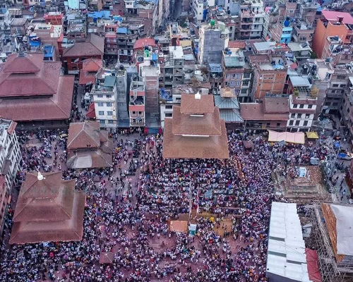 Areal View Of Holi At Durbarsquare