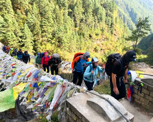 Crossing Suspension Bridge In Everest