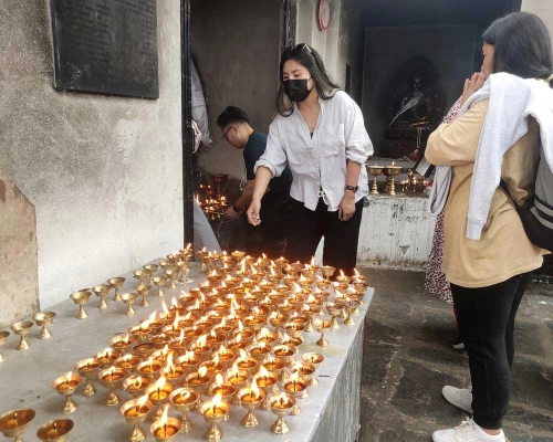 Oil Lamp Offering In Namobuddha