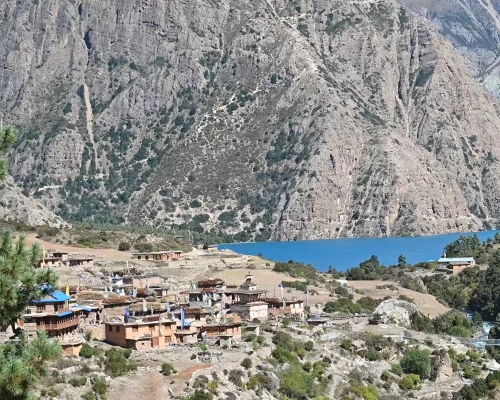 Ringmo Village And Phoksundo Lake From The Distance.