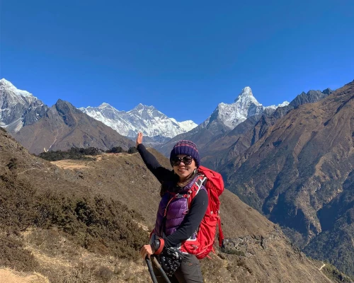 She Is Showing Direction Of Everest View Hotel