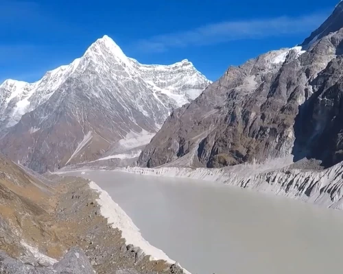 Tsho Rolpa Lake And Beautiful Mountain In Rolwaling Valley Trek.